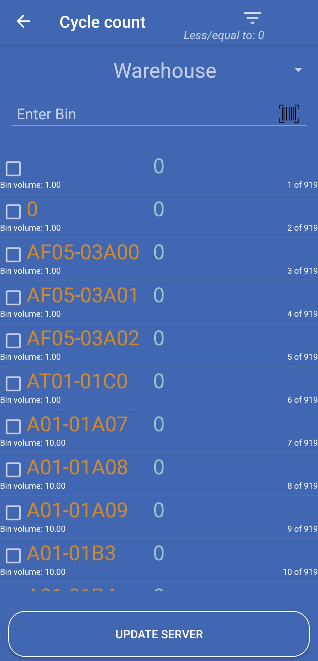Cycle Count Screen