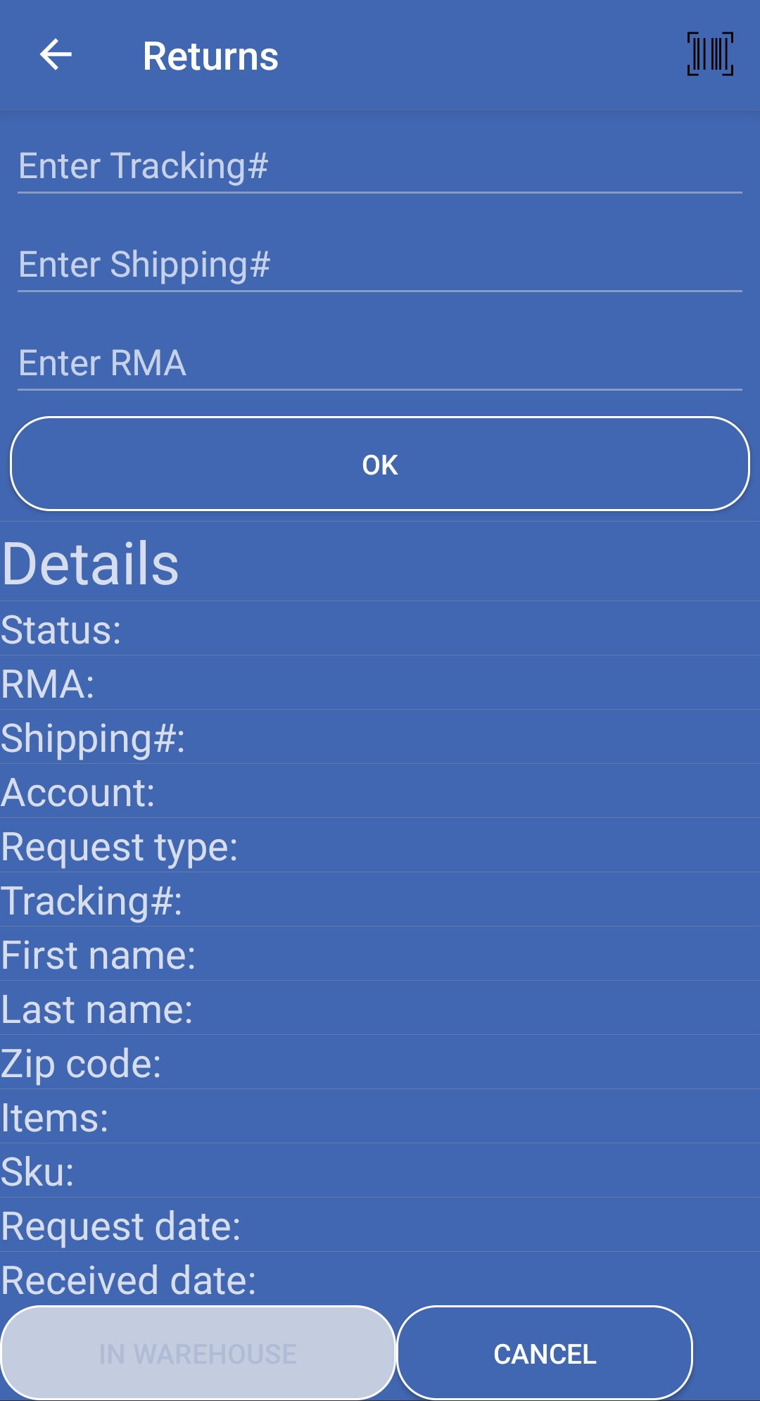 Returns Screen